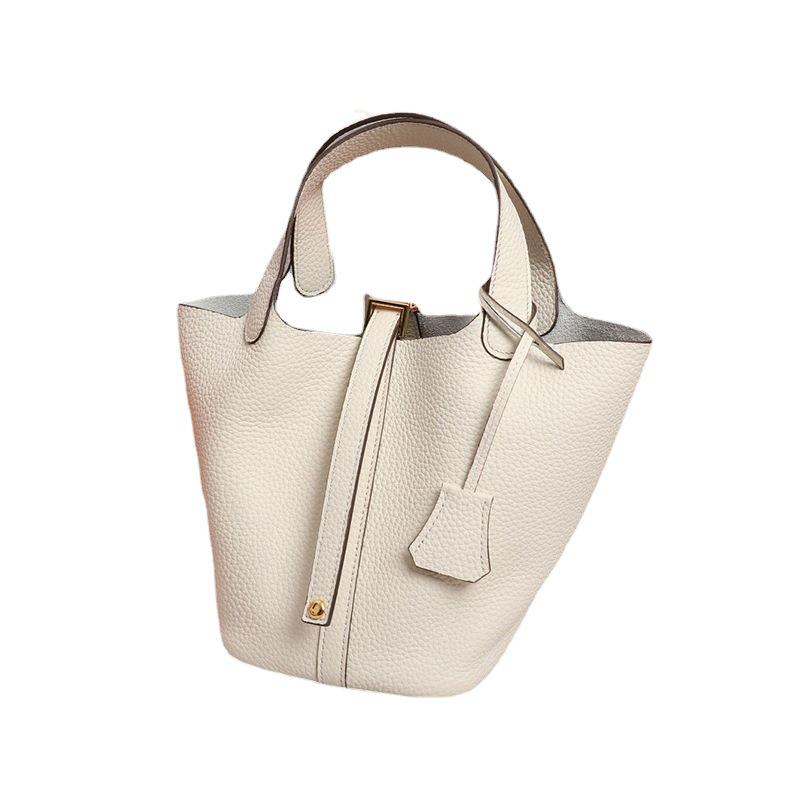 2022 Cowhide Lychee Pattern Bucket Bag: Stylish All-Match Handbag for Women