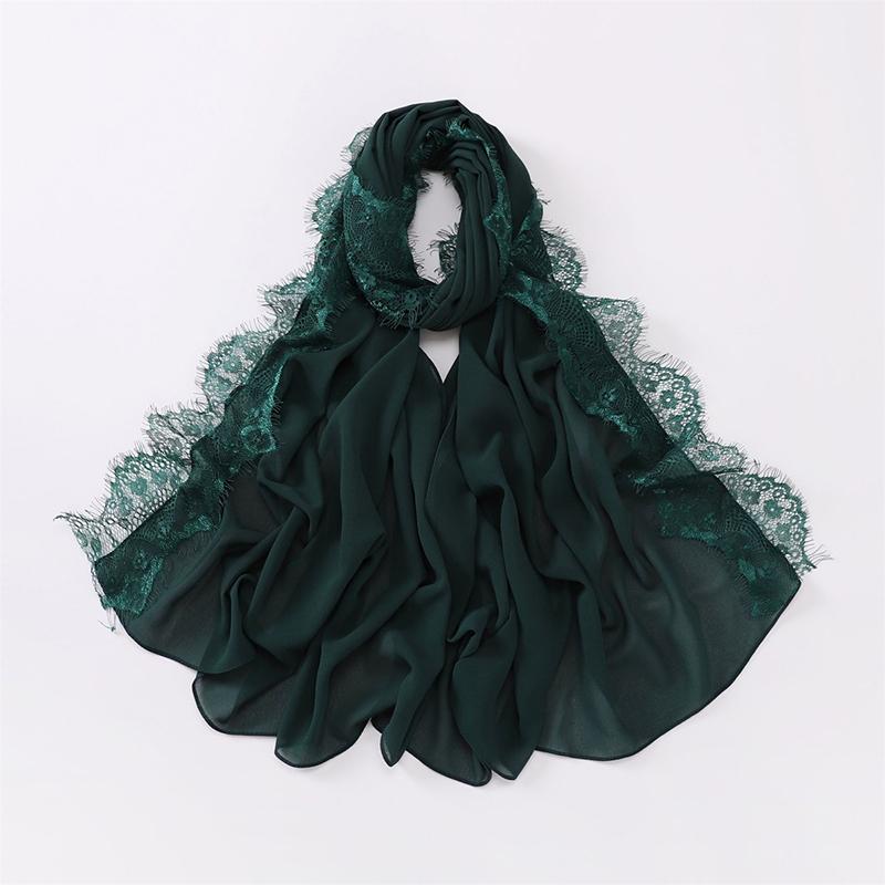 Women Big Size Plain Solid Rayon Cotton Hijab Scarf Lady Lace Trim Wrap Shawls  Islamic Turban Ramadan Muslim Headband 170X70Cm