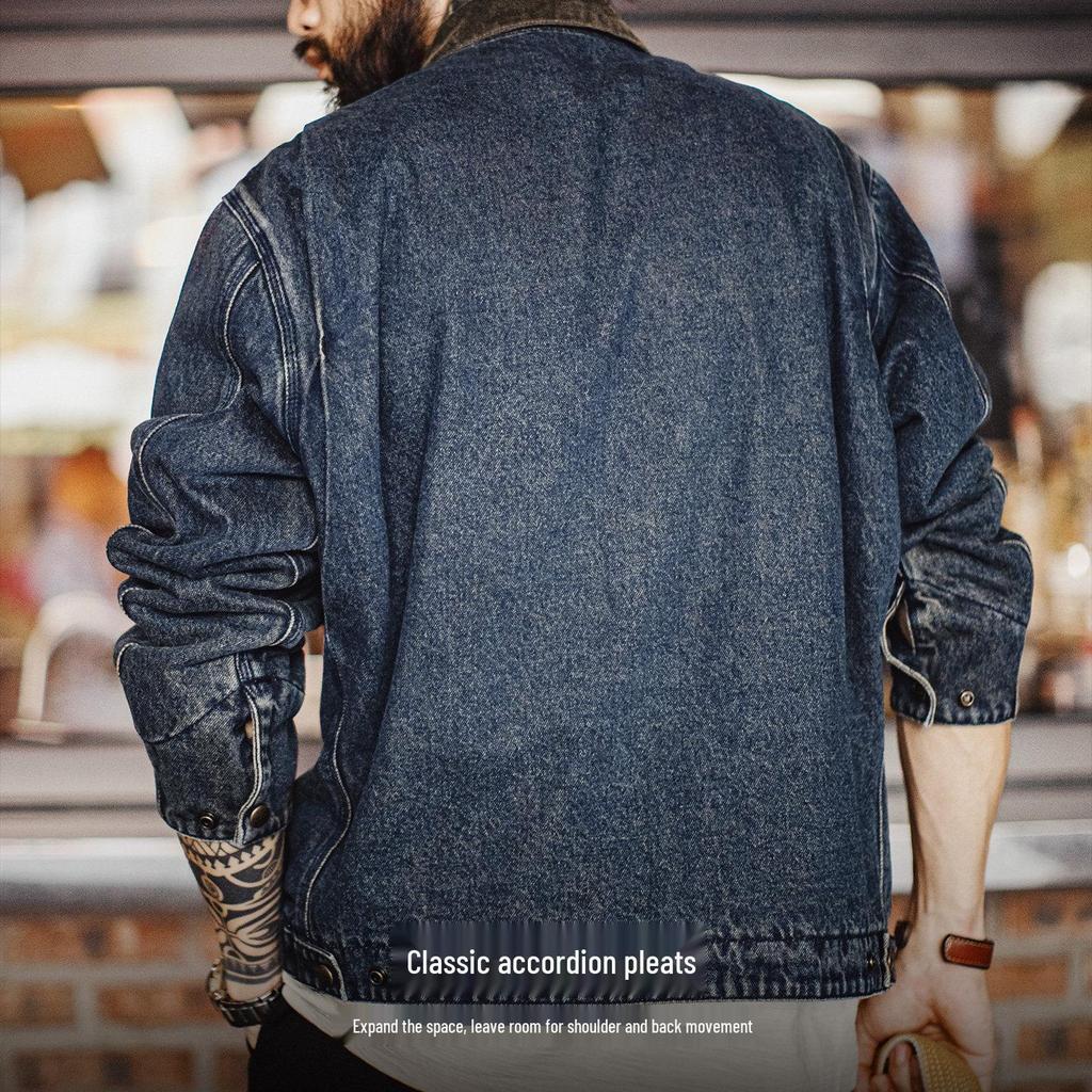 Men's American Retro Denim Detroit Jacket: Washed & Distressed Casual Lapel for Spring