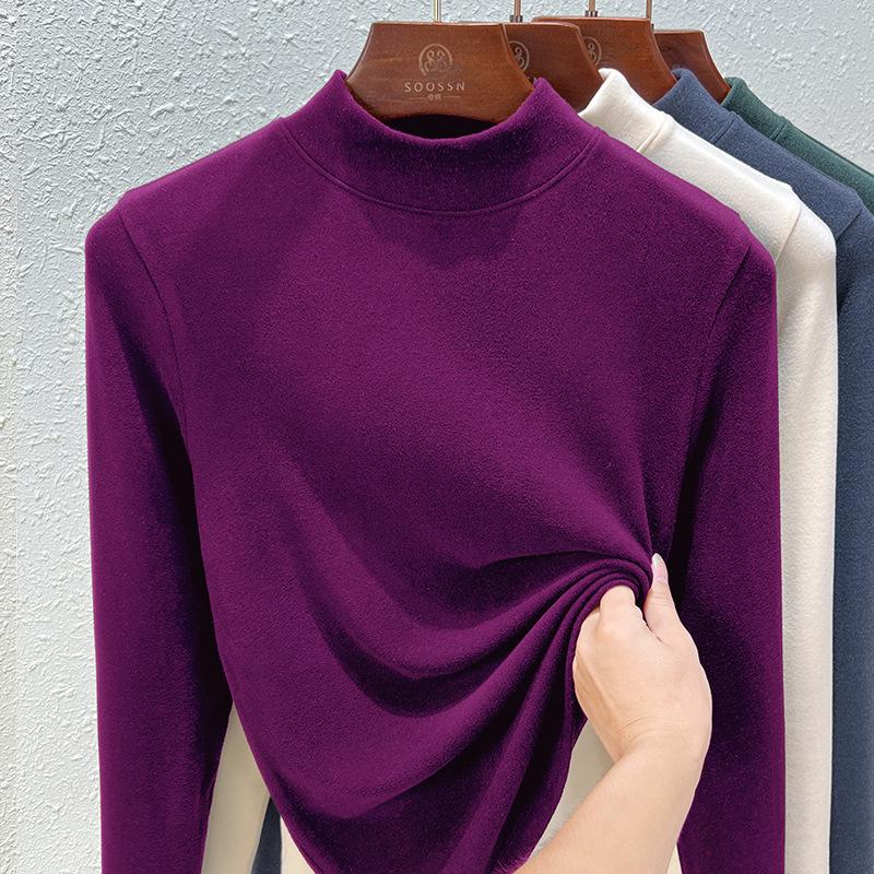 Crew neck German velvet bottoming shirt women's spring and summer new double-sided integrated velvet thickened slim-fitting long-sleeved inner top