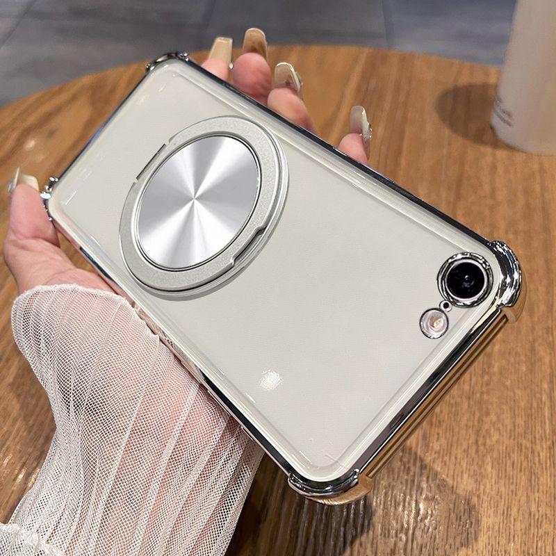 For iPhone 16E Case Simple Transparent Electroplating 360° Rotating Bracket TPU Anti-fall Cover For iPhone 16e Funda