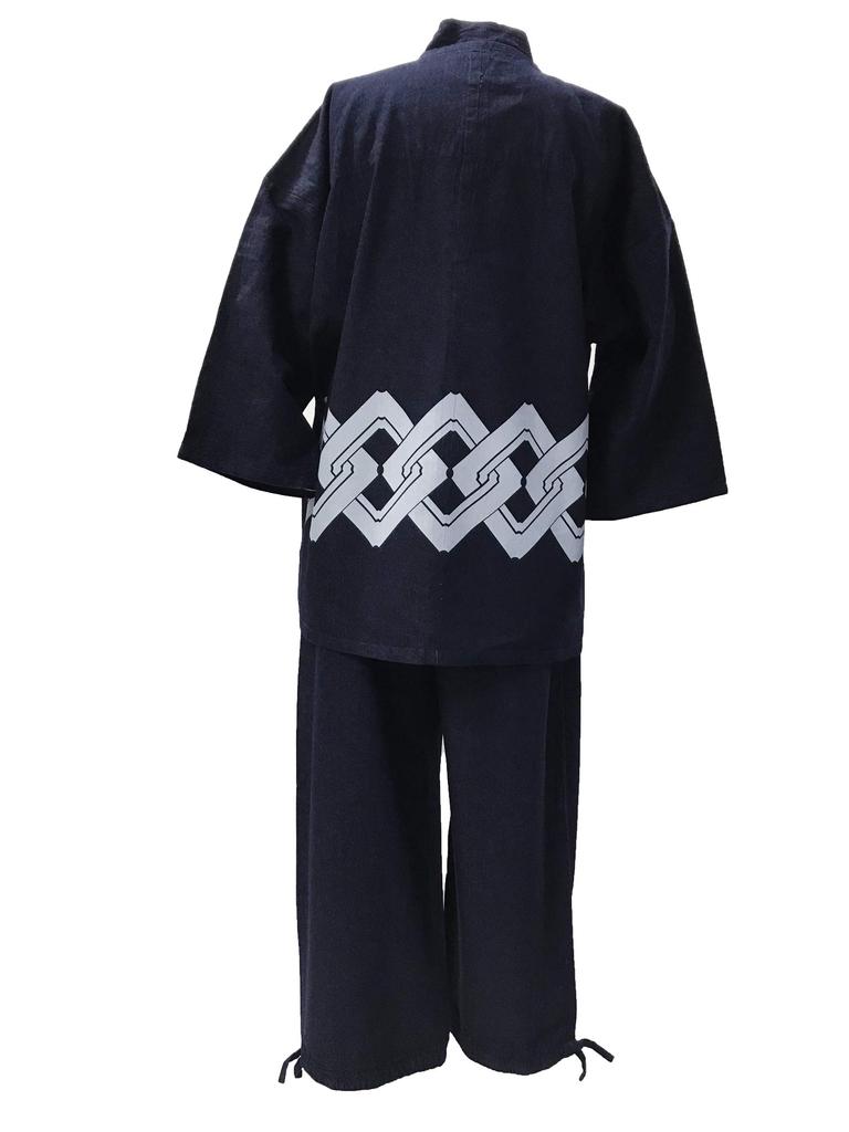 Original denim samue Sturdy yet soft samue with pattern All year round Waist pattern Navy Yoshiwara jumpsuit 4L [Edoten] (100% cotton) Men's