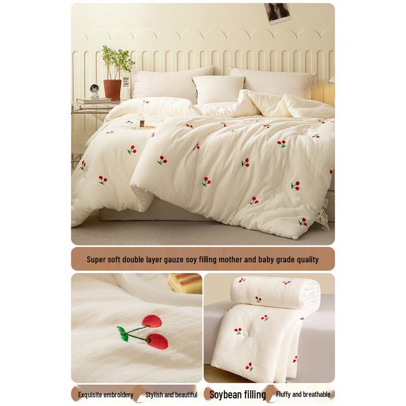 

Yuan Zhi Wei Double Gauze Soy Fiber Quilt - Cherry Pattern