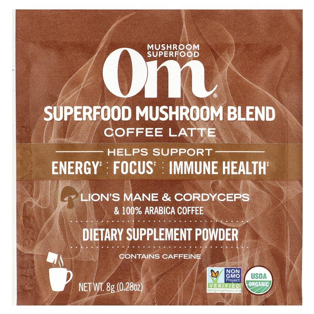 Om Mushroom Coffee Latte Blend, 10 Packs (8g Each)