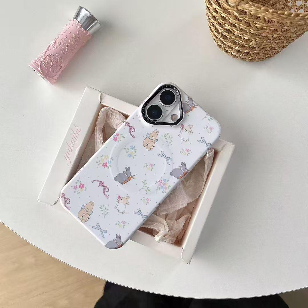 

Floral Rabbit Magnetic Hard Case with Stand for iPhone 17 Pro Max 17ProMax