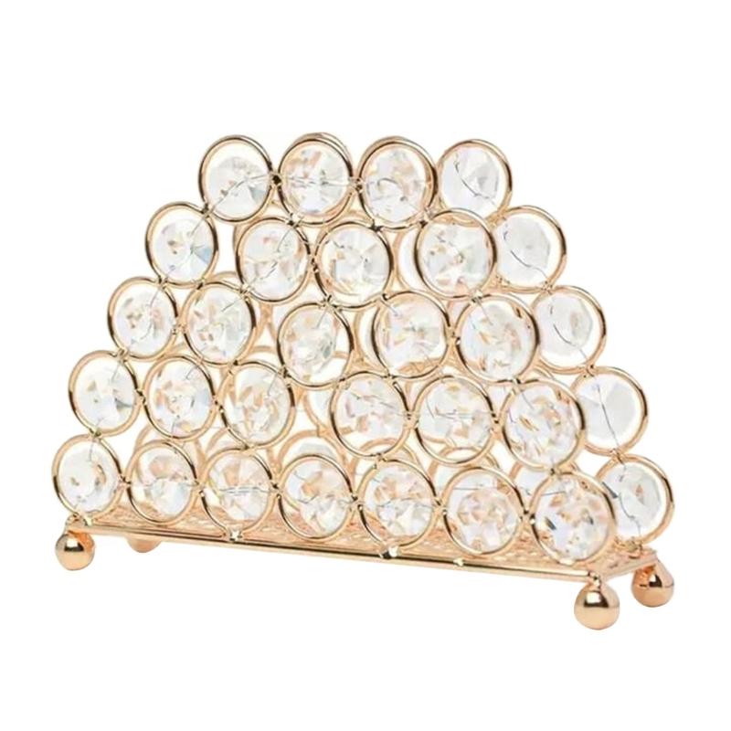 

Decorative Golden Crystal Napkin Holder Rhinestones Semicircle Freestanding Tissue Rack Modern Paper Towel Stand 1