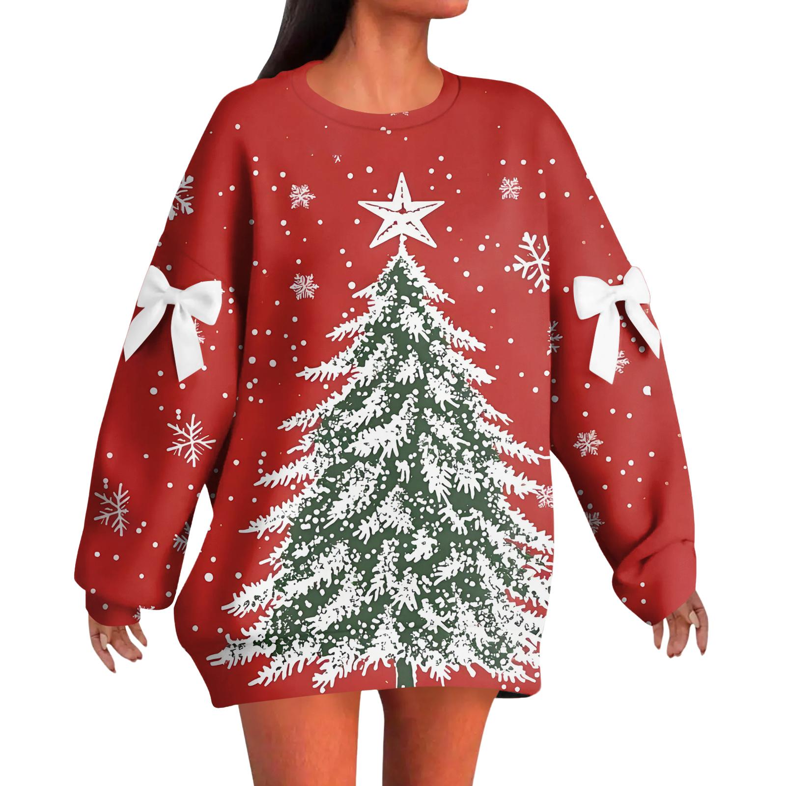 

Женский рождественский пуловер с принтом и бантом, с круглым вырезом, длинными рукавами, свободного кроя S белый