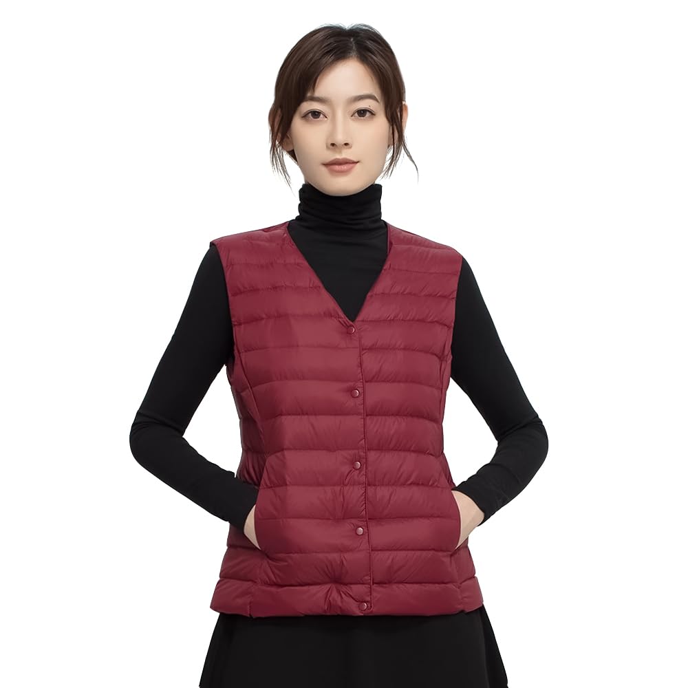 Bvaeocl Ultralight Collarless Down Warm and Lightweight for Fall and Includes Storage BV85 Women's Vest, Winter, Bag, (2XL, Red)