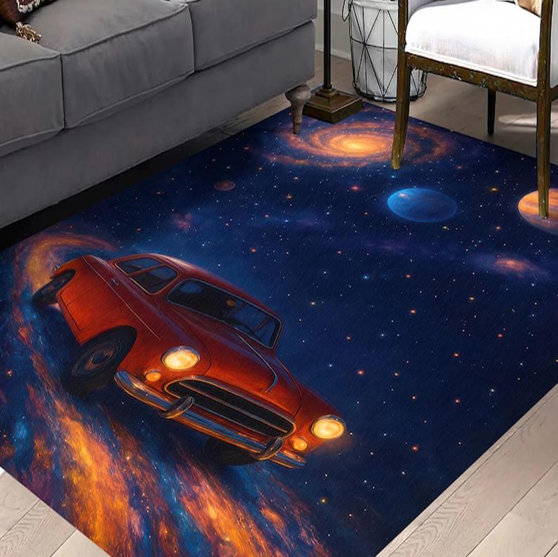 

Space Car Rug Galaxy Area Rug Vintage Car Rug Space Art Carpet Cosmic Decor, Kids Room Rug Gamer Room Rugs Decoration 40X60cm