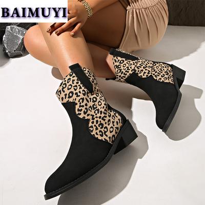 Leopardenmuster Mittelhohe Damen-Stiefeletten Modeschuhe 2025 Trend Designer Klobige Punk Chelsea Boots Neue Gladiator Pumps Mujer Botas