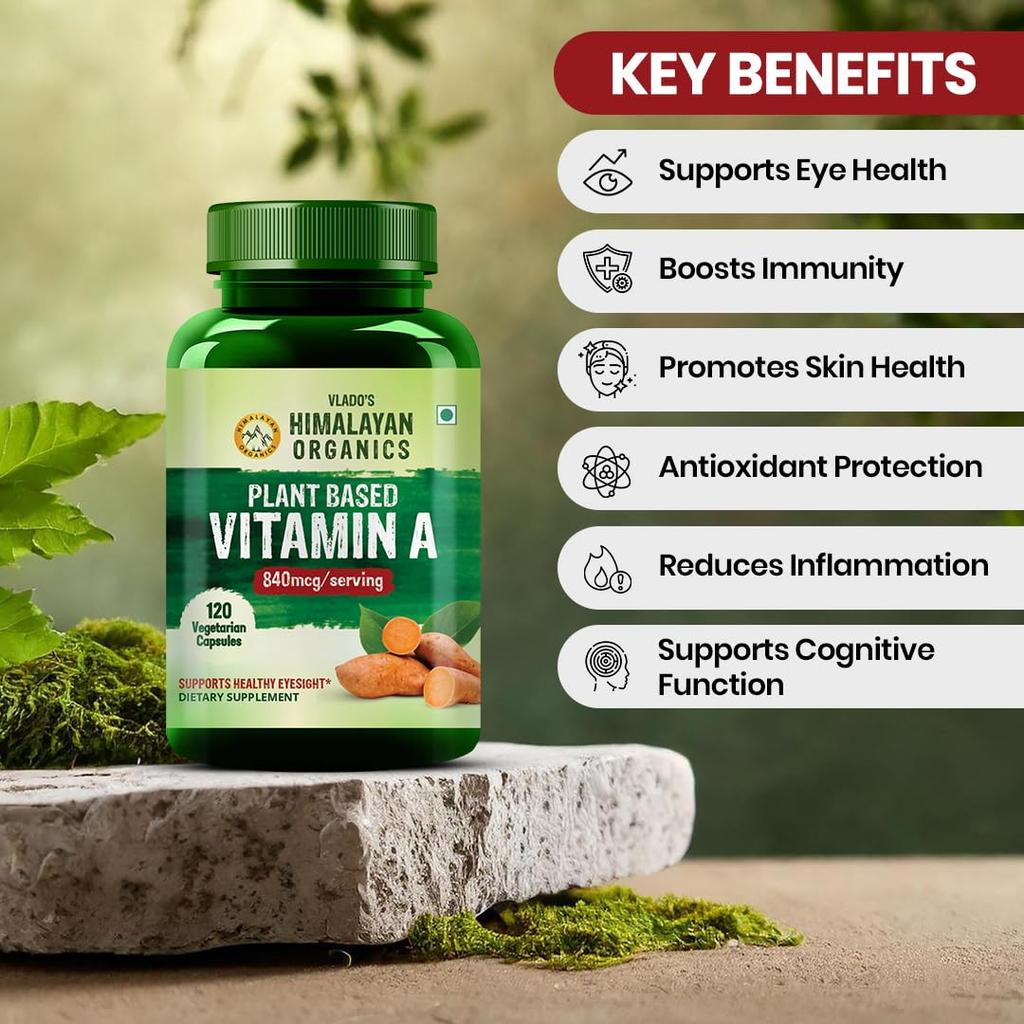 Vlado’s Himalayan Organics Plant Based Vitamin A Supplement 840 Mg Antioxidant Support For Eyes And Skin 120 Capsules