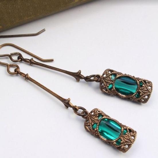 Anniversary Antique Hollow Rectangle Cubic Zirconia Pendant Women Hook Earrings