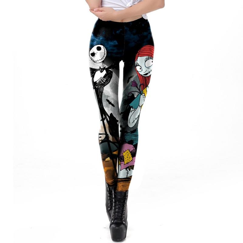 Halloween Carnival New Costume Funny Pumpkin Head Pattern Elastic Leggings Women