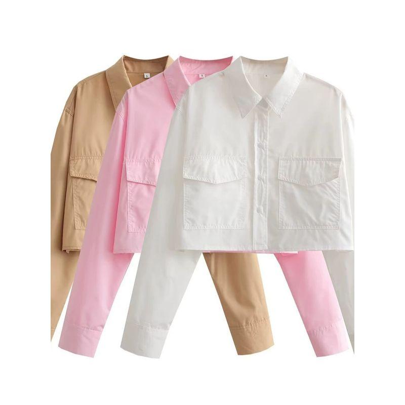 

Short Collar Solid Color Long Sleeve Shirt Short Lapel Long Sleeve Shirt White M(M)