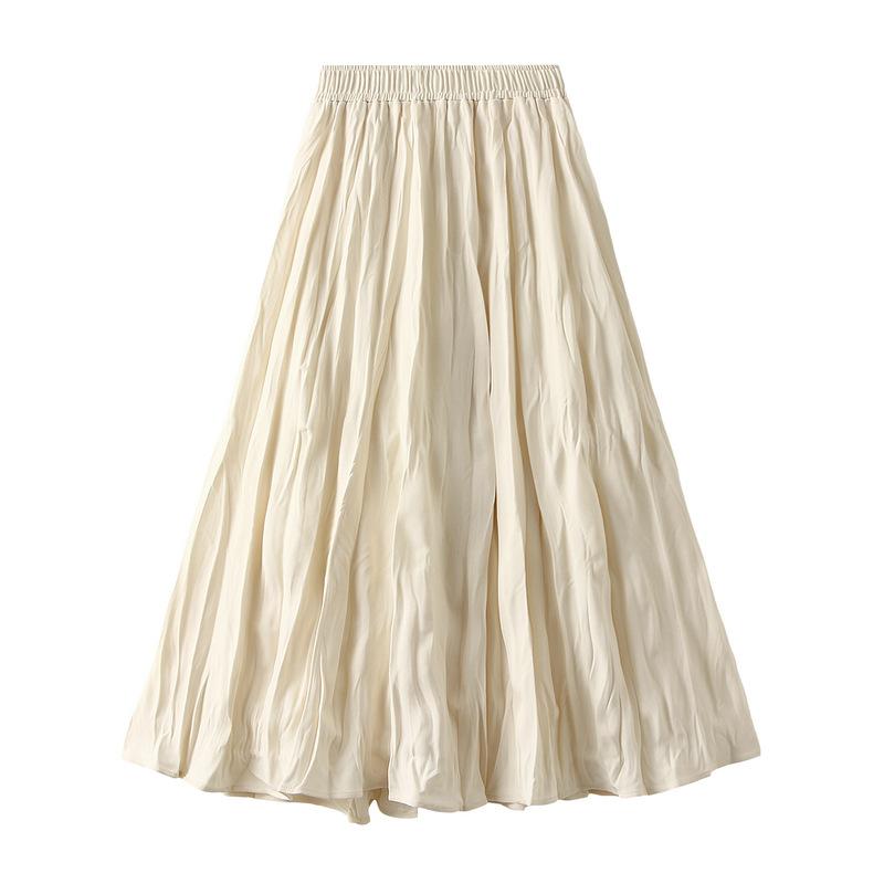 Spring and Autumn Women's Skirt High Waist Slim Messy Pleated Mid-Length Large Swing A-line Skirt Half-body Skirt