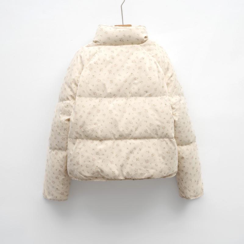 Winter new stand-up collar small white duck down jacket short bread jacket small floral down jacket women