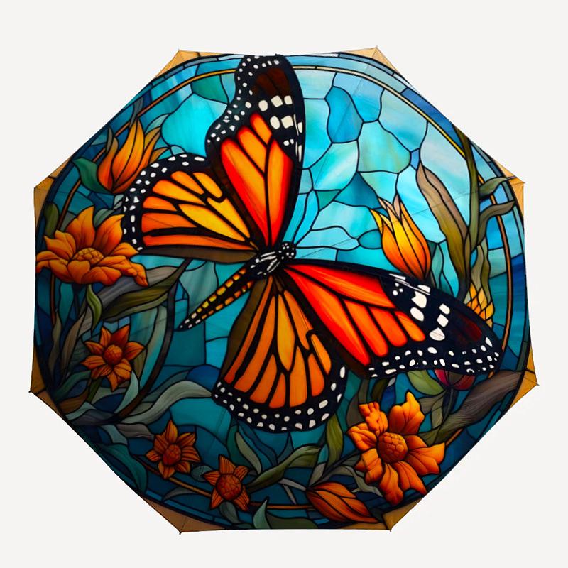 

1PC Butterfly Stained Art Automatic Open/close, All-Season Portable Folding Umbrella for Women & Men yy250919184