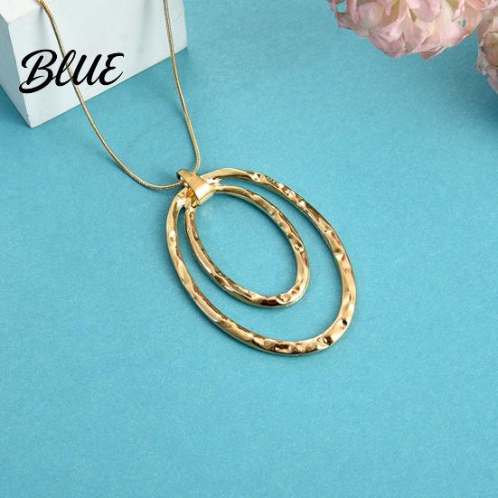 Exaggerated Circle Pendant Necklace Lady Double-layered Hoop Penant Sweater Chain