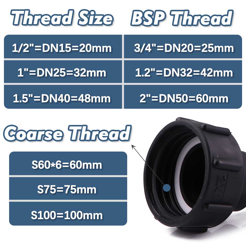 1/2" 3/4" 1" 1.5" 2" 3" 4" IBC Water Tank Conver Adapter Fine X Coarse Thread 1000L Ton Barrel Garden Irrigation Valve Fittings