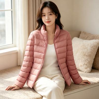 Autumn and Winter Light Down Jacket Solid Color Stand-up Collar Slim Large Size Women's Short Down Jacket