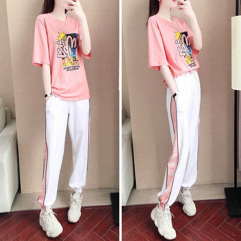 Summer Short-sleeved Sports Suit for Women, Fashionable and Trendy, Student Korean Style Casual Two-piece Summer Suit