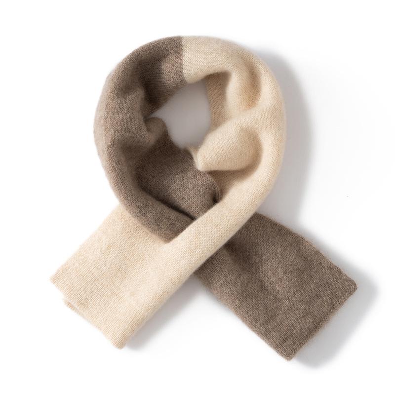 Women's 100% Cashmere Color Block Knit Scarf – Warm, Fashionable, Versatile Neck Gaiter for Autumn and Winter