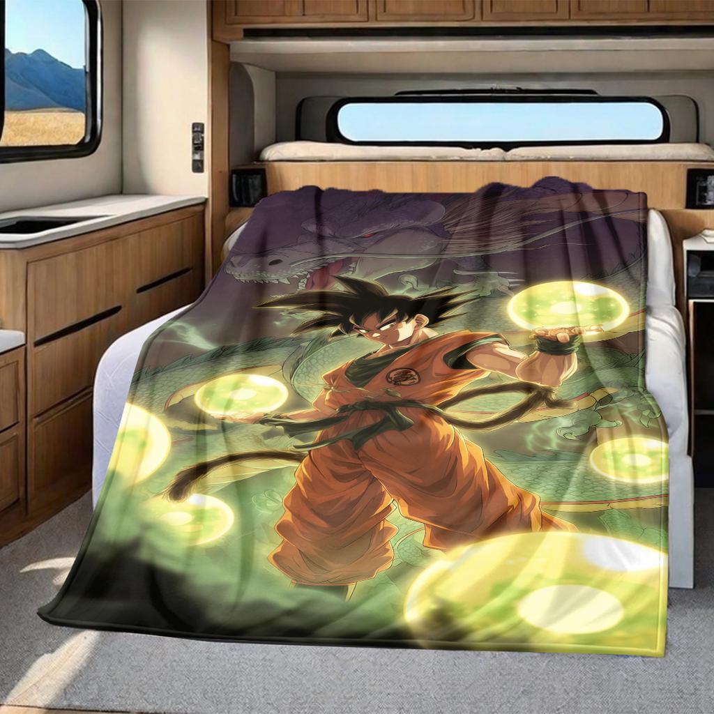 1 szt. Koc flanelowy z nadrukiem Son Goku, Wysokiej jakości, Na wszystkie pory roku, Wystrój domu, Ciepło i komfort, Idealny na prezenty świąteczne