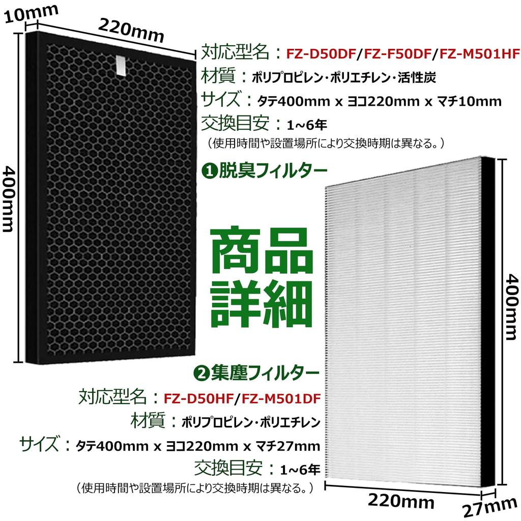 BBT Dust Collection Deodorizing Dust Collection HEPA Filter Replacement for Humidifying Air Purifiers FZ-D50HF Filter, FZ-D50DF Filter, KC-L50-W,
