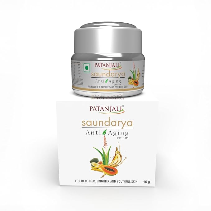 Patanjali Saundarya Anti-Aging Cream 15g, With Natural Ingredients, Face Moisturizer Anti Wrinkle Cream For Women. 15 GM