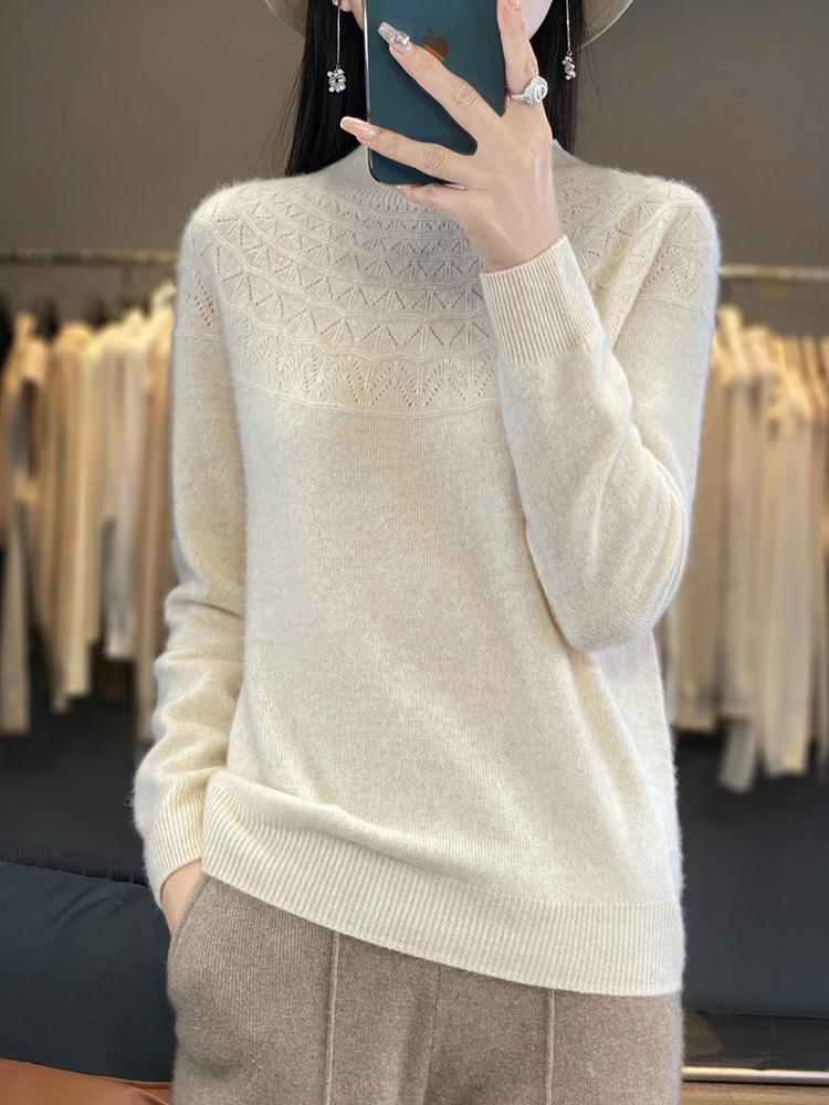 Cross-Border Autumn/Winter Women's Slim Fit Trendy Semi-High Neck Soft Knit Sweater.