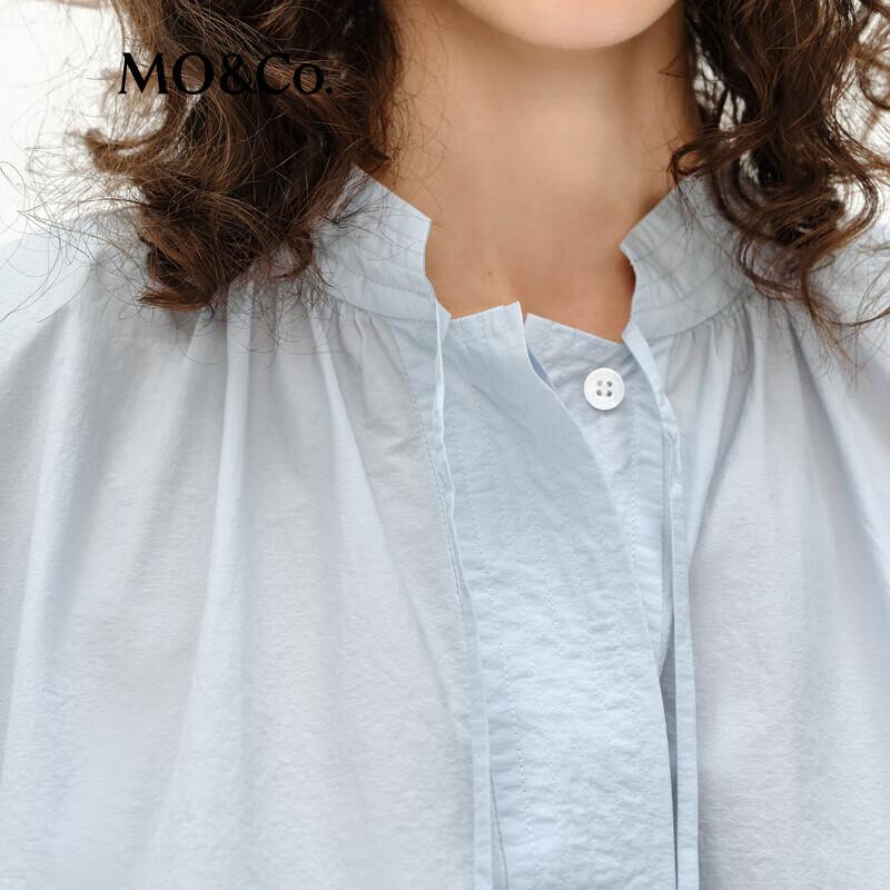 MO&Co. Stand Collar Pleated Dropped Shoulder Shirt