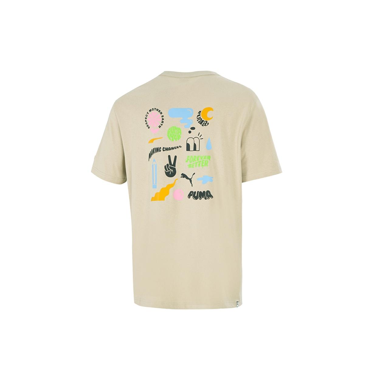 PUMA Athleisure Casual Sports Cartoon Printing Round Neck Short Sleeve Khaki Men s 533039-42 L