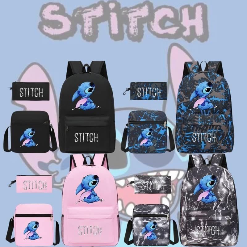 Stylish Black Stitch Backpack Set With Versatile Shoulder Bag And Pencil Case For School