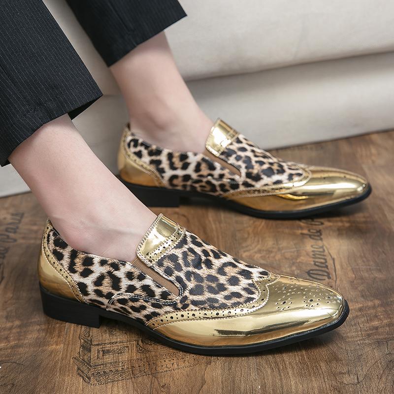 Luxusní Značkové Nové Pánské Mokasíny Zlaté Stříbrné Pánské Boty Leopardí Vzor Ležérní Boty Pánské Oxfords Společenské Svatba Mokasíny Formální