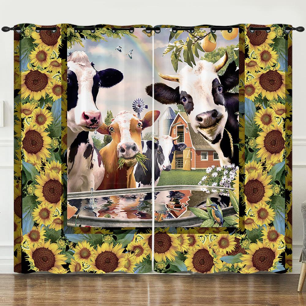 Штора Животное Корова Кролик 3D Цифровая печать Светонепроницаемая штора На люверсах 2pcs*97cm*114cm*2