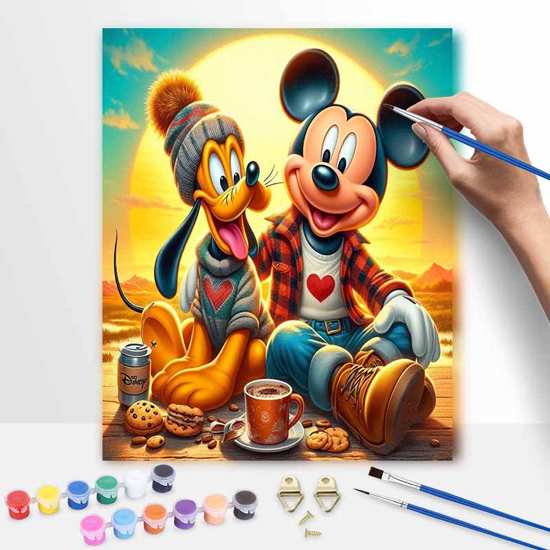 Disney Mickey Pluto Art Hand Painting Kit Leisure Scene Classic Style Home Decor, Vibrant Cartoon Character Wall Hanging Craft Supplies