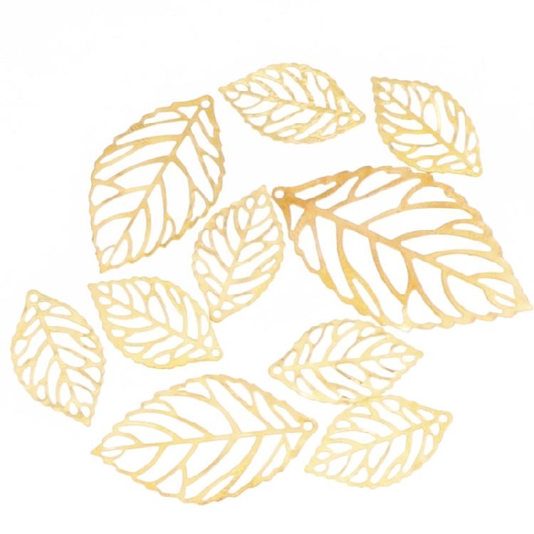 100Pieces Decorative Metal Filigree Leaves Mixed Size Leaves Jewelry Making Component Metal Craft Embellishments