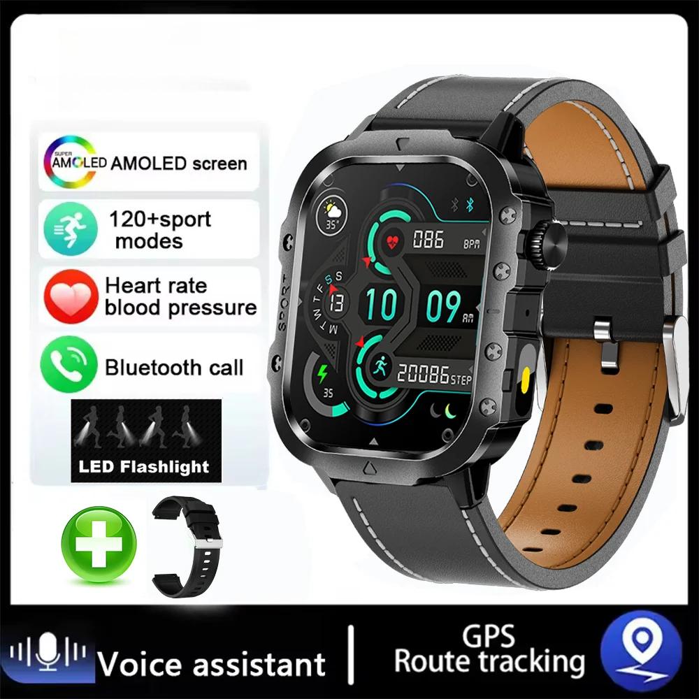 New For Android Military Smart Watch Men Flashlight Heart Rare Waterproof Outdoor Sports Tracker Wireless Calling Smartwatch