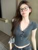 Women's Grey Lace Patchwork Bowknot T-Shirt - Slimming Summer Top