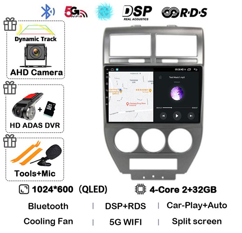 Android 14 Auto 4G+WIFI For Dodge Caliber Jeep Compass 1 MK Patriot 2006 - 2010 Car Radio Multimedia Video Player GPS 360 Camera