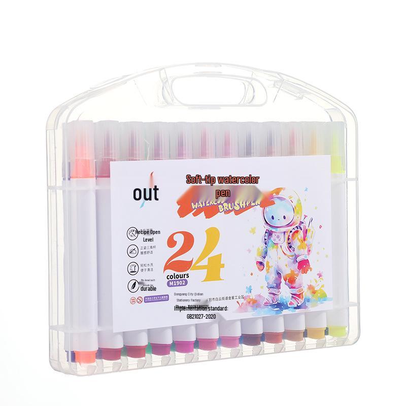 Washable Children's Triangle Grip Watercolor Pens Set - Large Capacity Soft Tip Brushes for Painting