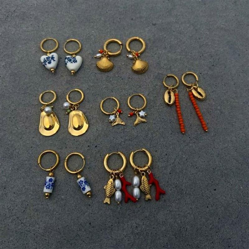 Practical Stainless Steel Fish Scallops Shells Charm Earrings Fashion Gold Color Jewelry for Women and Mom's Gifts