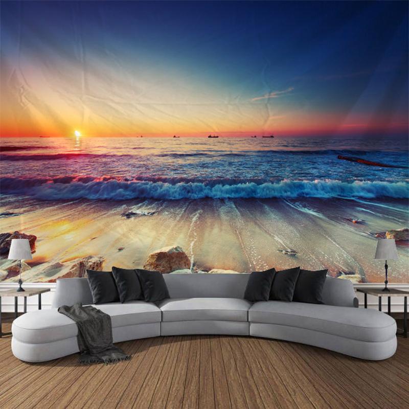 Beach Sunset Scenery Tapestry Wall Hanging Bohemian Calico Tapestry Home Wall Decor Bedroom Decor