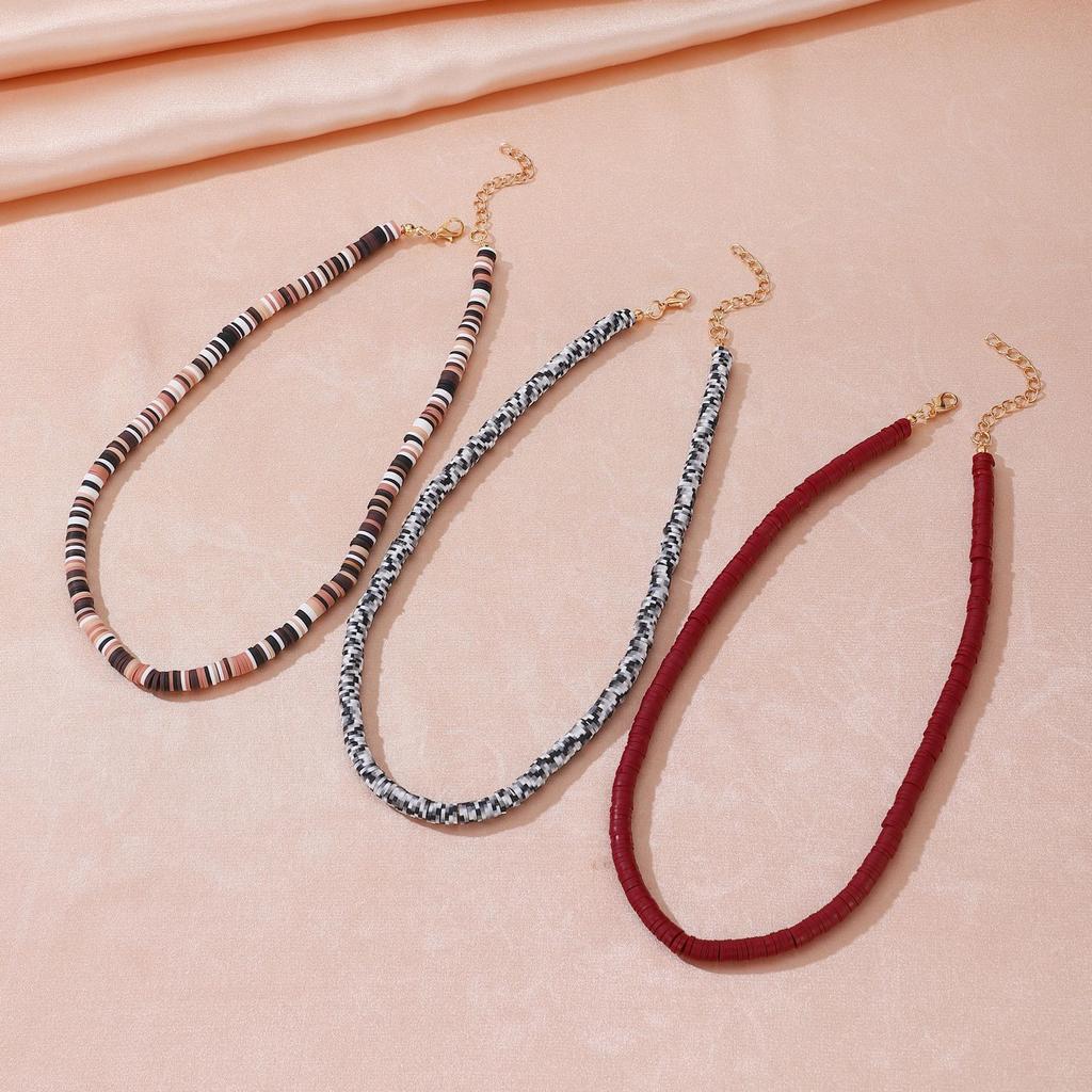 Bohemian men's necklace niche design personalized color splicing soft pottery disc clavicle chain women