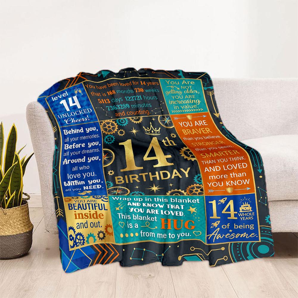14th Birthday Celebration Blanket Soft & Cozy Great for Sofa Office Picnics Four Seasons Multipurpose Warmthful Decor Birthday Christmas Gift Blanket