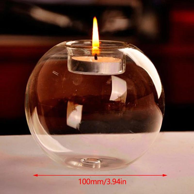 Transparent Glass Candle Holder European Glass Round Candle Holder Home Decoration Glass Crafts Holiday Decoration 1pc
