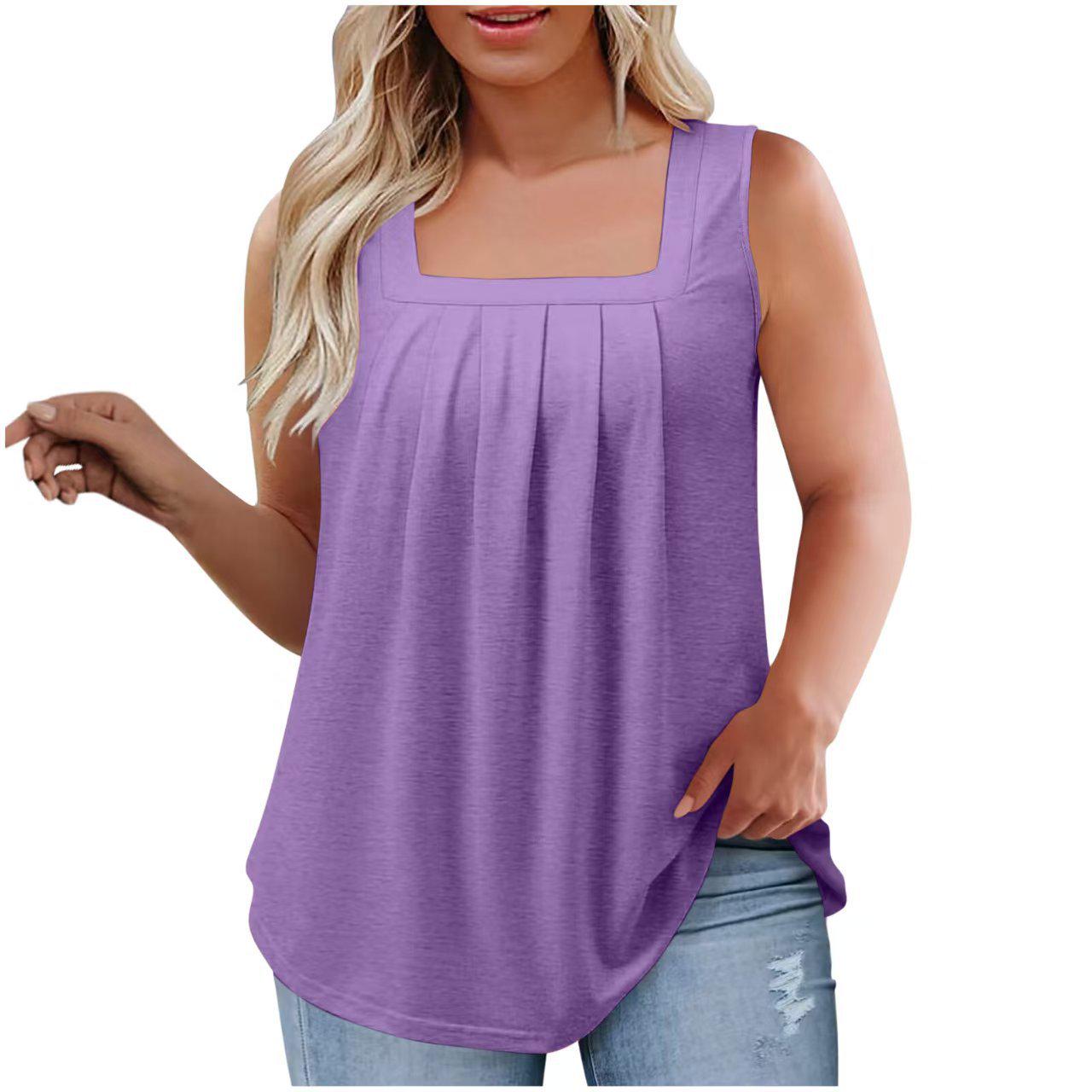 

2025 Plus Size Sleeveless Square Neck Pleated Swallowtail Camisole for Women XXL фіолетовий