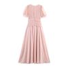 2026 Spring Women's European Style Pink Chiffon Long Dress with Short Sleeves