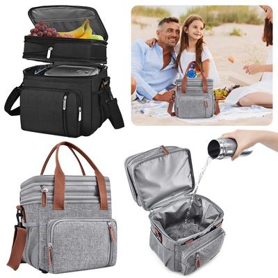 Doppelstöckige Lunchtasche erweiterbare Thermos-Lunchbox isolierter Lunchbehälter mit Schultergurt für Arbeit Büro Camping Reisen