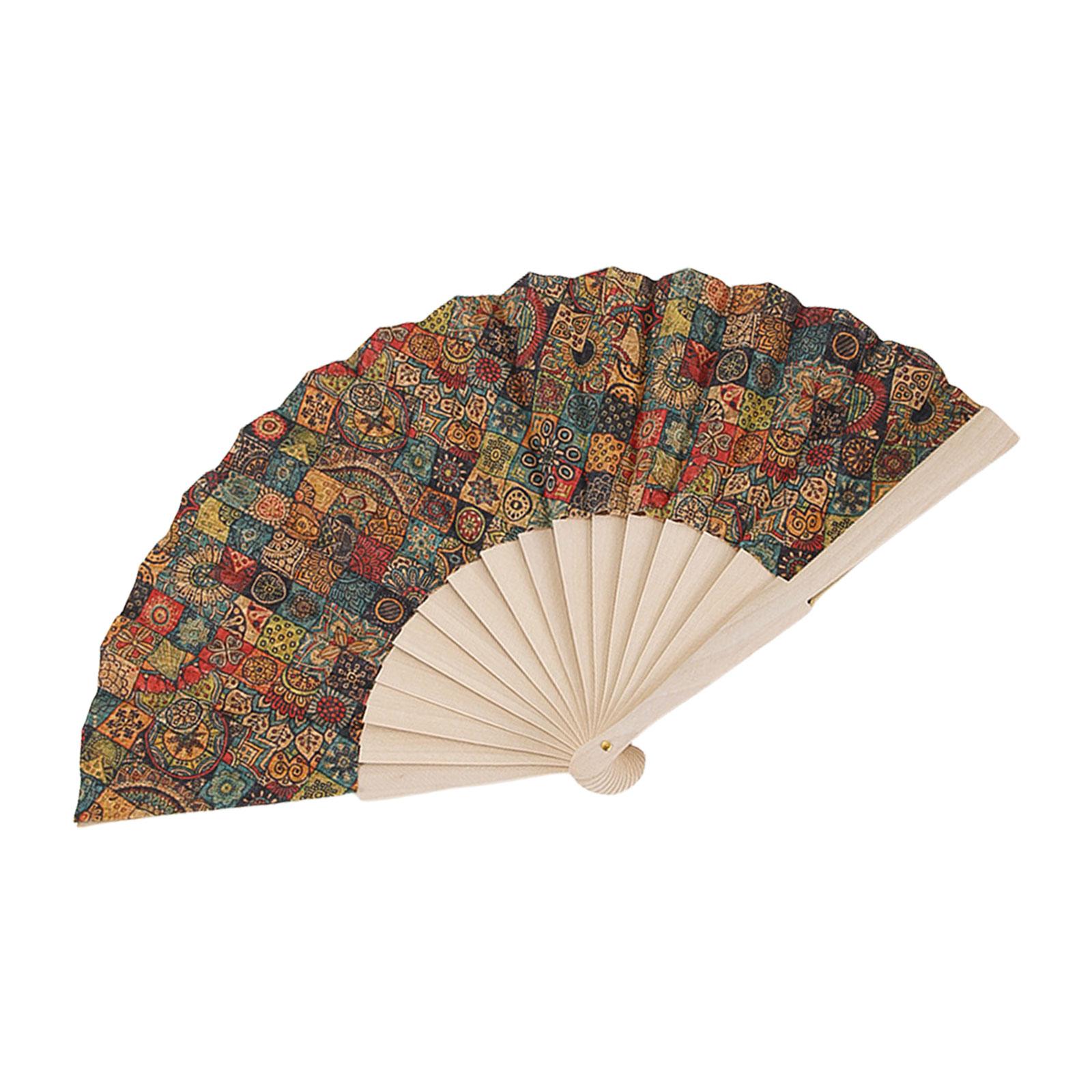 

Ручная работа Деревянный складной веер Ретро клетчатый узор Ручной веер Этнические декоративные аксессуары для офиса и дома B